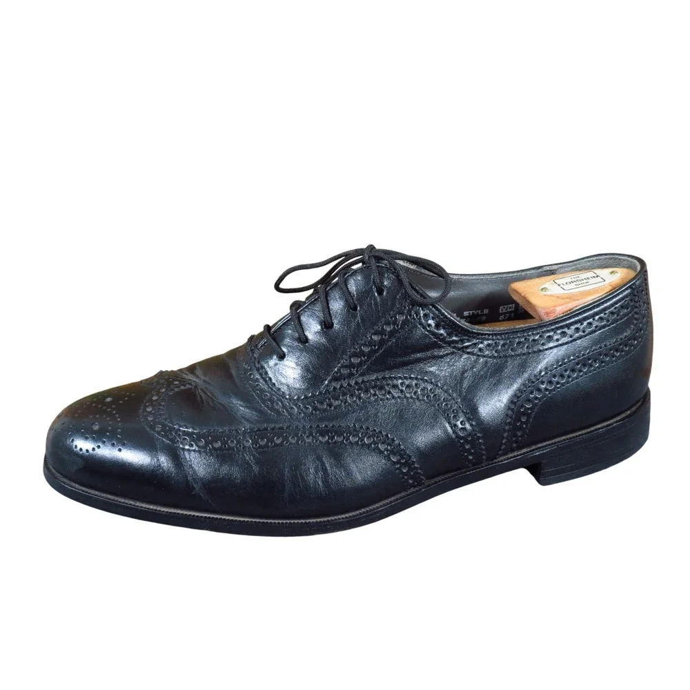 Oakton 74069 Mens Wingtip Oxford Dress Shoes Size 10.5 D Formal Business Black
